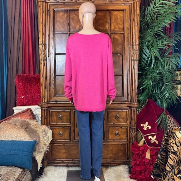 Chico's Pink Sweeping Crew Neck Shimmer Lightweight Sweater - Picture 5 of 14